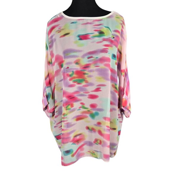 NWOT | Watercolor Abstract Print Semi Sheer Batwing Sleeve Flowy Blouse | 1Xl - Picture 2 of 5
